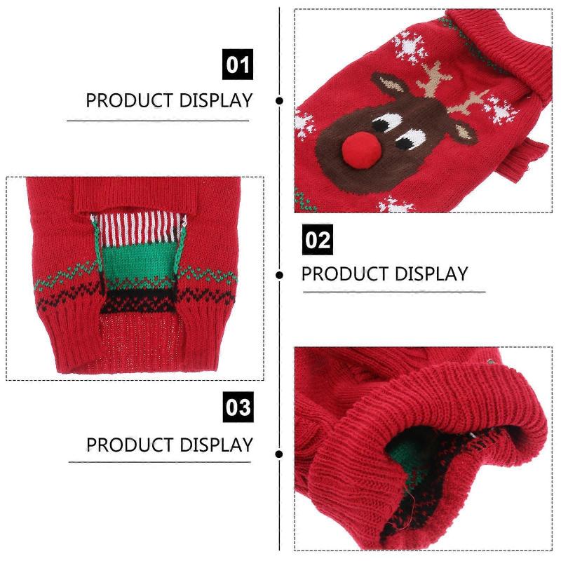Pet Christmas Clothes Dog Sweater for Festive Wear 2Pcs Red Winter Outfit
