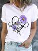 (Asian Size) Casual Short Sleeve T Tee Top Clothing Shirt Women Printed Lady Love Flower Cute Fashion Female Graphic T-shirts