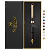 Scriveiner Luxury EDC Fountain Pen Gorgeous Matte Black Pocket Pen 2 Chrome Finish Schmidt German Nib Converter Best Writing Pen Gift Set Nice Stylish