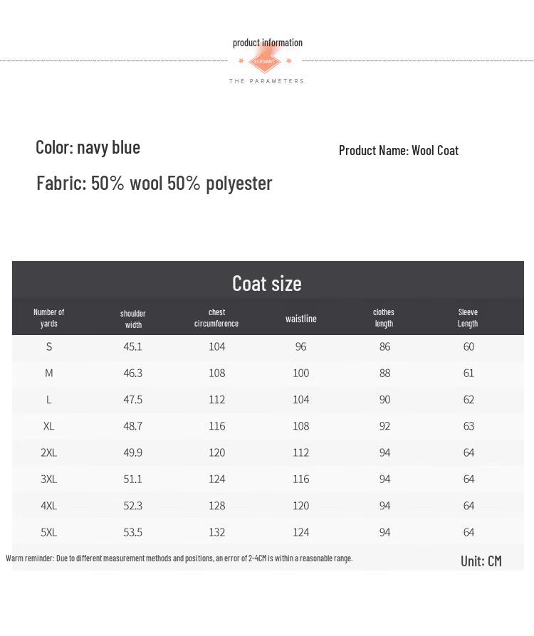 TROJAN Men's Double-Breasted Wool Blend Mid-Length Overcoat