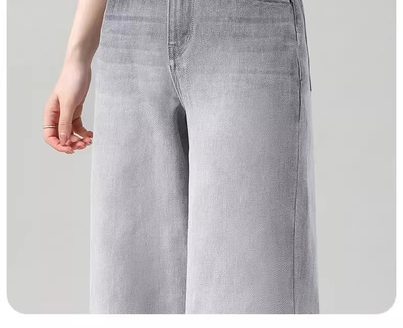 Women's High Waist Gray Wide Leg Jeans - 2025 Summer Slimming Straight Pants