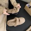 White Fluffy Shoes Women's Inner Height Increased by 5cm Plush Fluffy Shoes Women's Winter New One-word with Thick-soled Fluffy Cotton Single Shoes