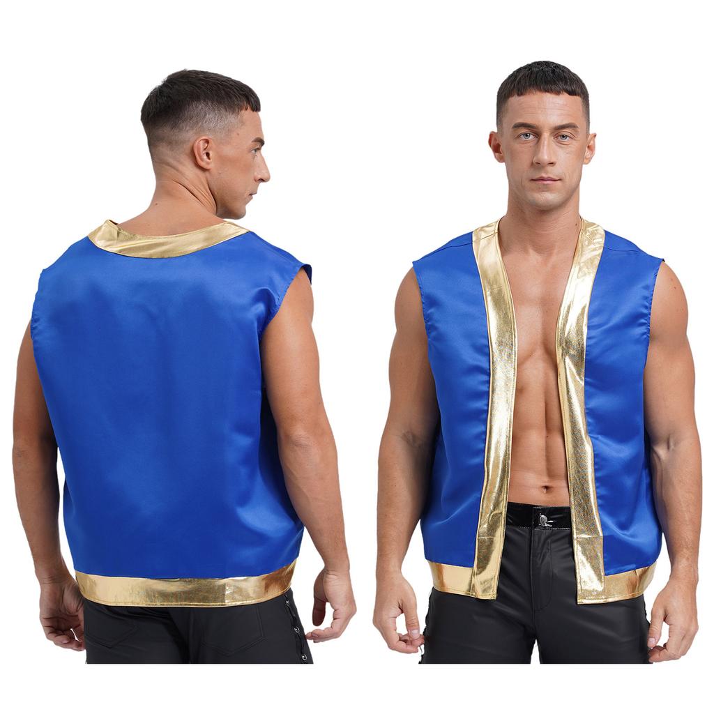 Mens Toad Vest Costume Open Front Metallic Shiny Trim Contrast Waistcoat