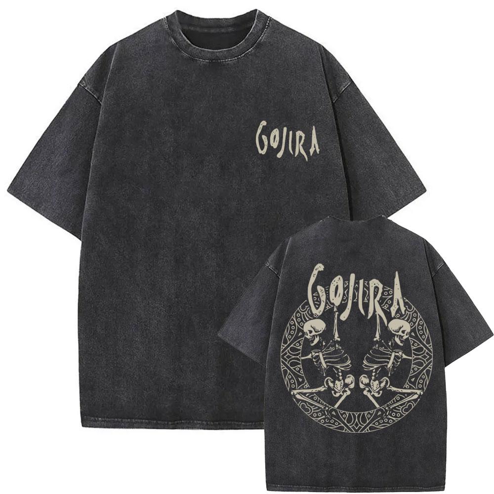 Washed Vintage Metal Rock Band Gojira Skeleton Graphic T-shirt Men Women Fashion Man Streetwear