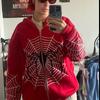 Hip Hop Women Hoodies Gothic Spider Web Print Hooded Zip Up Jacket Coats Grunge Y2k Oversized Streetwear Men's Sweatshirt Tops