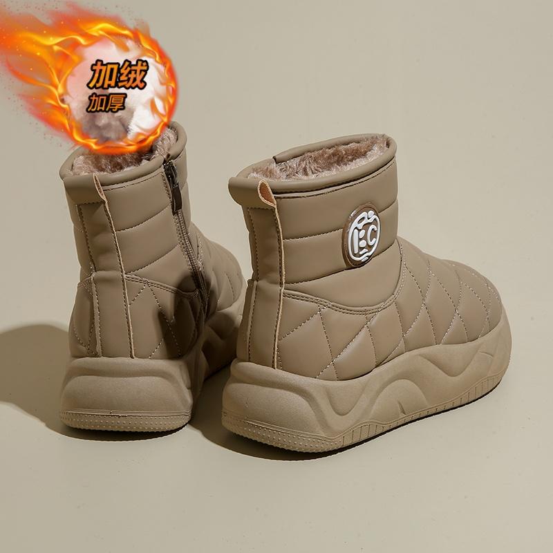 CRLAYDK Winter New Boots for Women Ankle Outdoor Fur Lined Snow Shoes Platform Leather Waterproof Walking Ladies Booties