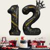 40 Inch Large Black Crown Number Balloons with Inflatable Straw Baby Shower Wedding Birthday Party Supplies