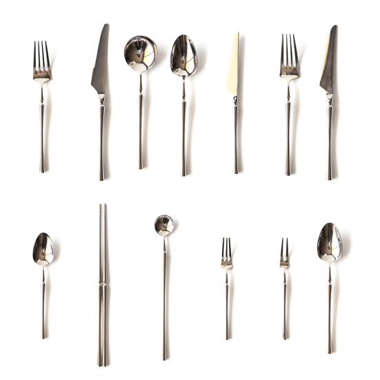 Stainless Steel Cutlery with Steak Cutter Mirror Polished Flatware Utensils Metal Spoons Forks Chopsticks Tableware for Home Parties