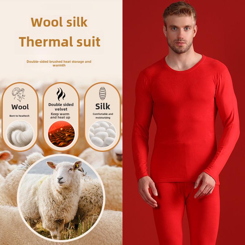 Men's Silk Cashmere Thermal Underwear Set: Velvet-Enhanced for Autumn and Winter