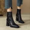 Women Shoes Chunky Ankle Goth Mid Heels Winter Fashion Pointed Toe Boots