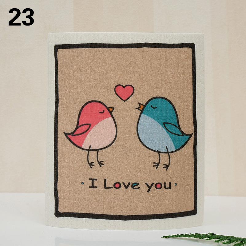 1PC Kitchen Printed Absorbent Dishcloth Cellulose Cleaning Cloths Wet Dry Household Rag Reusable