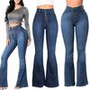 Women  Elastic Plus Loose Denim Pocket Button Casual Boot Cut Pant  Jeans