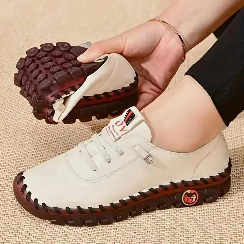 Fashion 2024 New Spring Casual Women Shoes Platform Loafers Lace Up Leather Flats Slip-On Mom Shoe