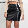 Women's Sexy High Waist Irregular PU Leather Skirt Hottie Package Hip Zipper Stacked Pleated Halter Skirt