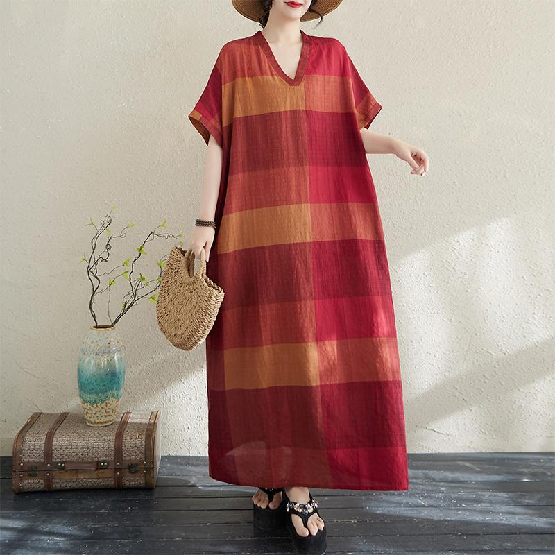 Dimanaf Women 2025 Plus Size Summer Casual Dress Cotton Linen Vintage Loose Basic Long Dress Stripe New