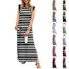 Summer Dresses For Women Round Neck Casual Loose Printing Split Wrinkle-Free Long Maxi Beach Dress With Pockets