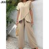 Women's Fashion Casual Summer Spring Solid Color Print Short Sleeve O-Neck Trousers Pants Suits