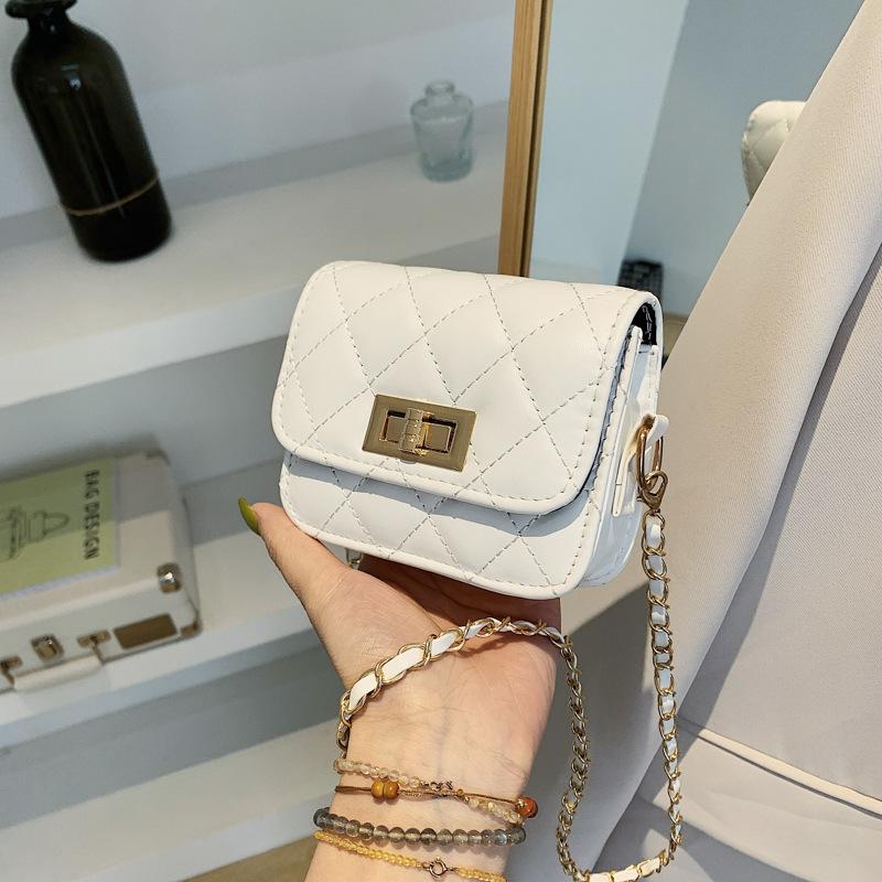 Rhombus Solid Color Chain Small Square Bag Trendy Fashion Shoulder Bag Simple Foreign Style Messenger Women'S Bag