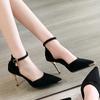 Fashion Spring and Autumn High Heel Women 2025 New Versatile Thin Heel Professional Pointed Black Buckle Strap Single Shoe Women