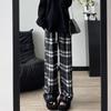 Tweed Plus Velvet Plaid Pants for Women In Autumn and Winter New Loose Retro Casual Pants Straight and Floor Lazy Wide-leg Pants