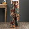 ZANZEA Women Casual Print Loose Elastic Belted Wide Leg Long Trousers