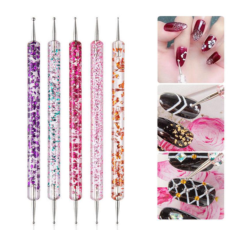 5 Pcs Nail Art Dotting Pen Crystal Beads Handle Dual-ended Drawing Painting Rhinestones Manicure Tools