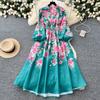 Spring Summer Women Designer Print Runway Robe V-neck Long Maxi Holiday Beach Dresses