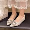 French Fairy Style with Skirt Versatile Shallow Mouth Single Shoes 2025 New Temperament Pointed Rhinestone Square Buckle Commuter Ladyshoes