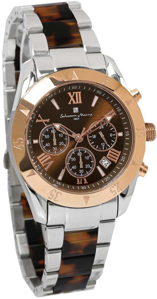 Salvatore Marra Chronograph Watch with Acetate and 20th Anniversary Limited Brand Brown Rose Men's Two-Tone Strap, Edition, Ranking, Gift,