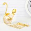 New Tableware Gold Metal Coffee Spoon Set Metal Swan Base Holder Fruit Spoon High-end