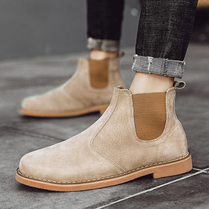 British Style Retro Chelsea Boots Men Brand Comfortable Fashion Leather Ankle New Men Comfortable Suede Pointed Chelsea Boots
