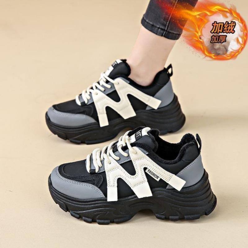 Premium Sense Velvet Dad Shoes Women's New Winter Thick Soft Sole Versatile Cotton Sneakers Non-slip