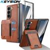 KEYSION PU Leather Phone Case for Samsung Galaxy Z Fold 7 6 5 4 3 Shockproof Cover With Magnetic Card Holder Bag Hinge Screen Protector