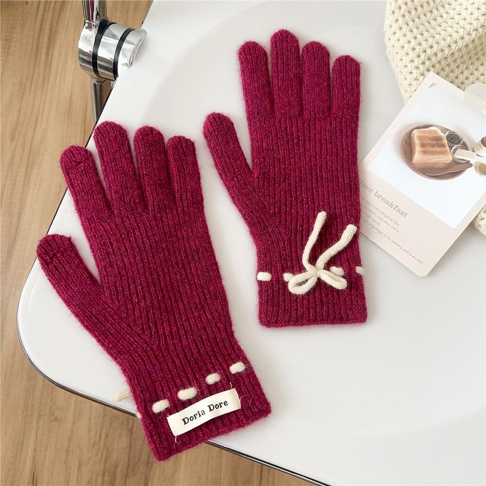 New Solid Color Gloves For Women In Winter Versatile For Students Cute Five Finger Knitted Knitted Couple Touchscreen Cute Warm Cycling