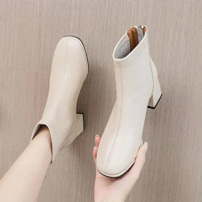 Women's Ankle Boots Beige Booties Elegant Female Short Shoes Winter 2024 On Promotion New In Large Size Warm Footwear Spring Hot