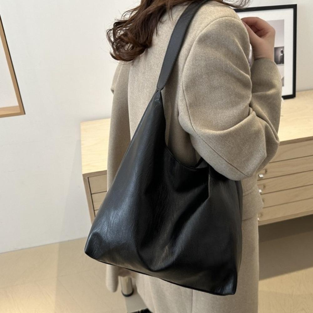 Leather Soft PU Shoulder Bag Large Capacity Underarm Bag Simple Women Handbag  Shopping