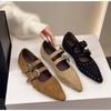 Fashion Vintage Design Pointed End Women Flats Shoes Fashion Double Row Belt Buckle Shoes Ladies Outdoor Mary Jane Shoes Zapatos Mujer