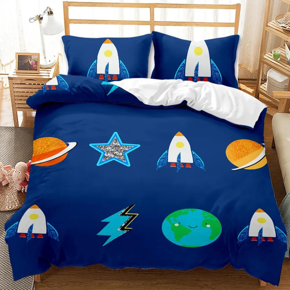 Astronaut Duvet Cover Set, Space Bedding Set for Kids Boys, Sky Galaxy Themed Comforter Cover, Queen/King/Twin Size Quilt Cover
