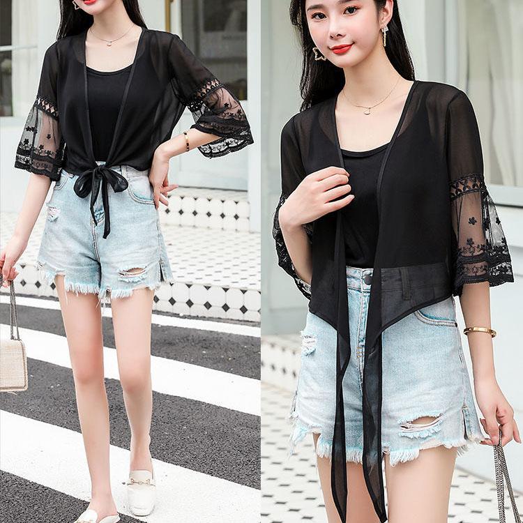 Summer Women's Sunscreen Top Chiffon Shirt Small Shawl Thin Section Short Blouse for Women