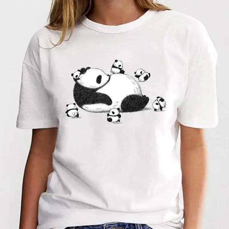 Panda Lovely Print Women T-shirt Cute Cartoon Graphic Print Short Sleeve T Shirt Female Fashion Casual Unisex Clothes Top