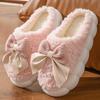 2025 Winter Warm Fur Slippers for Women Cute Bow House Non Slip Soft Shoes Comfort Flat Heel Home Indoor Bedroom Plush Slippers