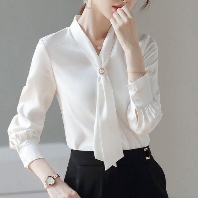 Women Spring Autumn Style Blouses Shirts Lady Casual Long Sleeve Bow Tie Collar Blusas Tops