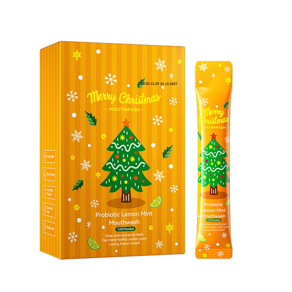 20 Pcs 10ml Christmas Mouthwash Green Lemon Mint Flavored Probiotics Oral Rinse for Long Lasting Fresh Breath Dental Care Travel Size