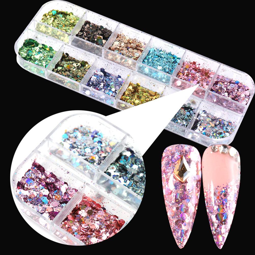 12 Grids Irregular Ultra-thin Manicure Flake Glitter Nail Art
