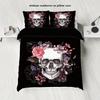 3-piece Down Duvet Cover Set with Skull Flower Pattern Print (1 Duvet Cover+2 Pillowcases, No Core) Halloween Themed Bedding Set