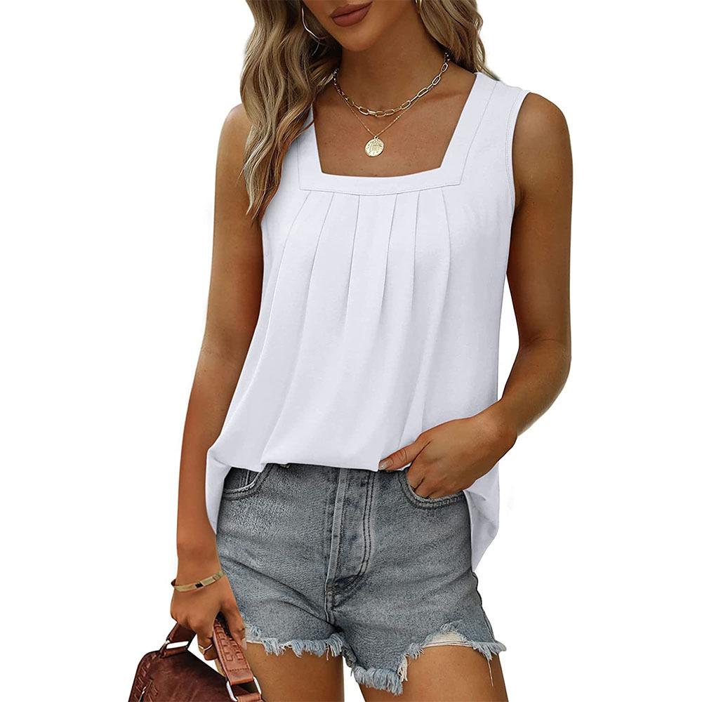 2024 Women's Sleeveless Square Collar Vest T-Shirt, Solid Color Swallowtail Suspenders Top