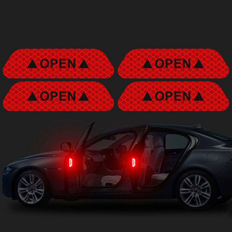 4 Pieces/Set of Car Open Reflective Tape Warning Signs Night Driving Safety Lighting Luminous Tape