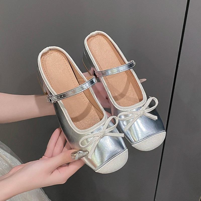 Fashion Women's Slippers Summer New Fashion High Heels Round Head Bow Bow Buckle Sandals Casual Coarse Heels Slippers Zapatos Mujer