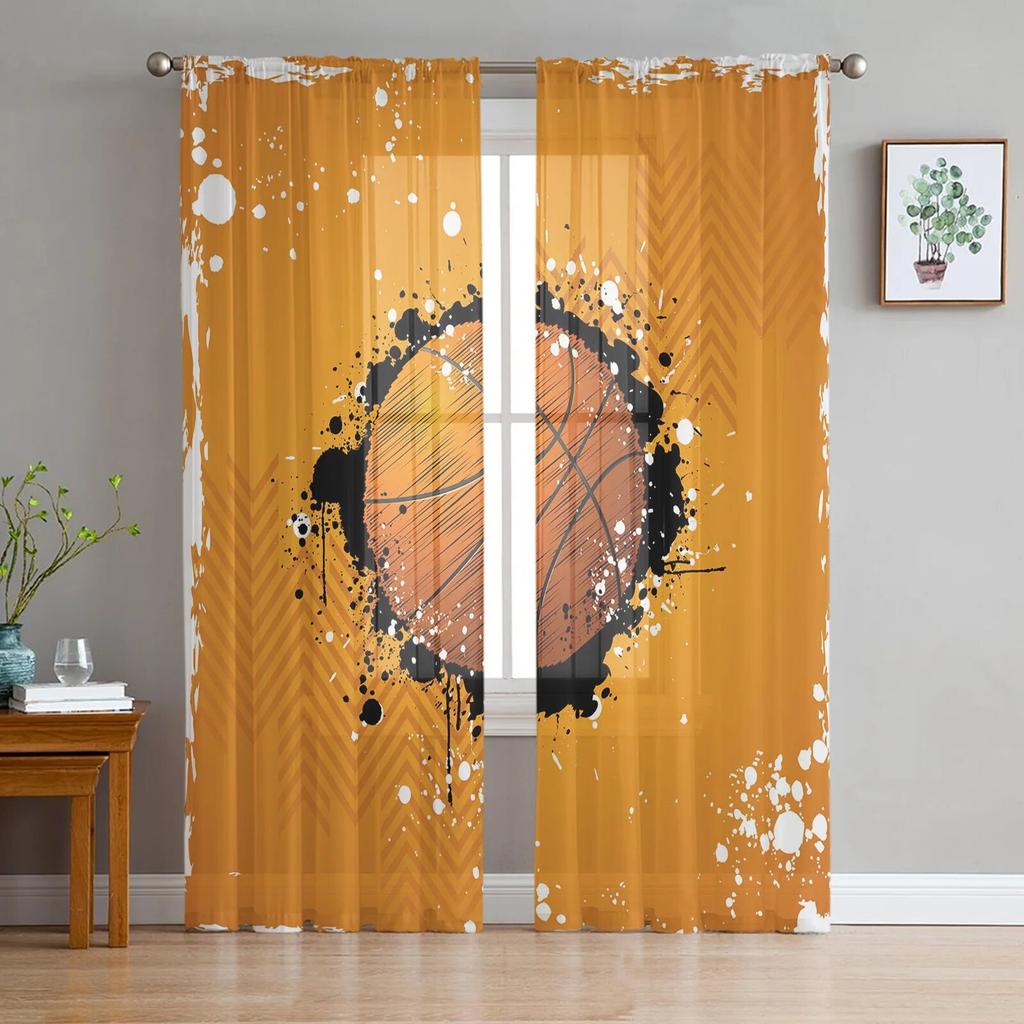 Comic Cartoon Basketball Sheer Curtain for Bedroom Tulle Voile Curtain for Kitchen Living Room Decor Window Treatment