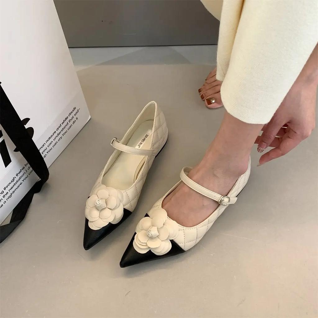 Fashion High Quality Thick Heeled Casual Shoes for Women 2024 New Korean Style Fashion Shallow Mouth Flower Women Shoes Zapatos De Mujer